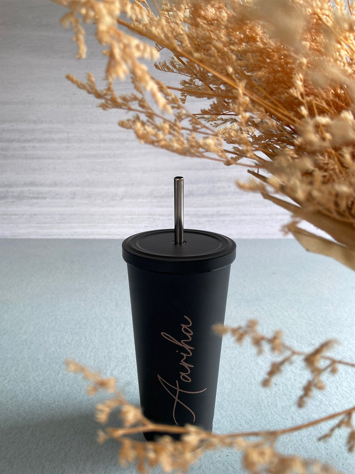 Matte Black Sipper With Straw