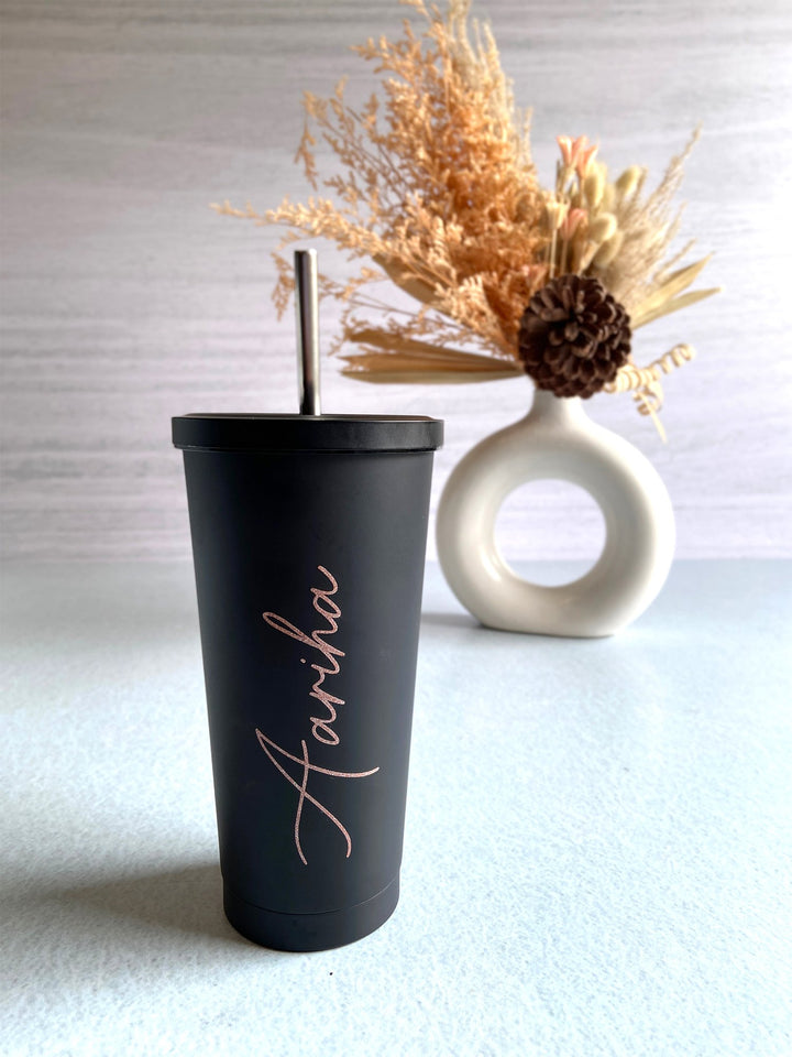 Matte Black Sipper With Straw