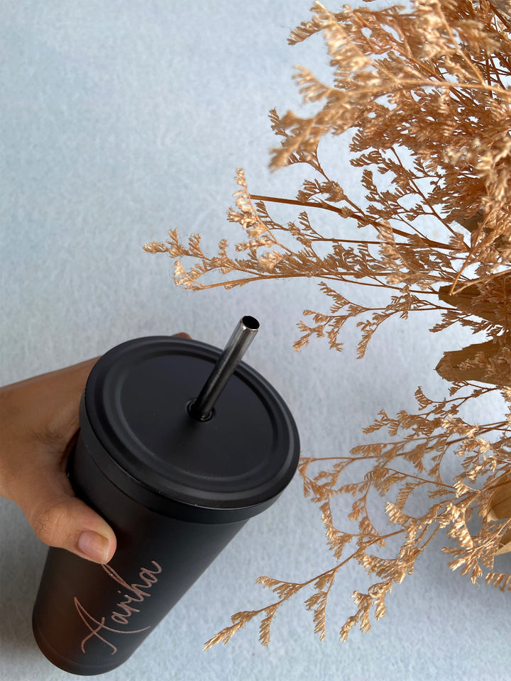 Matte Black Sipper With Straw