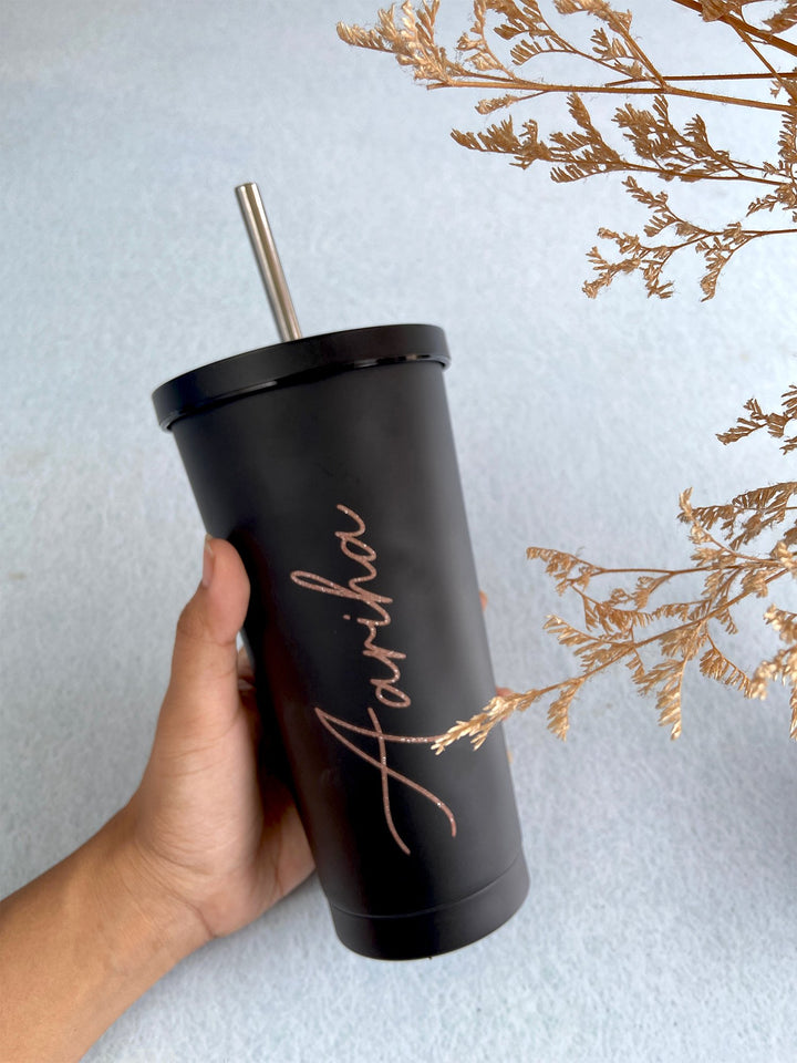 Matte Black Sipper With Straw